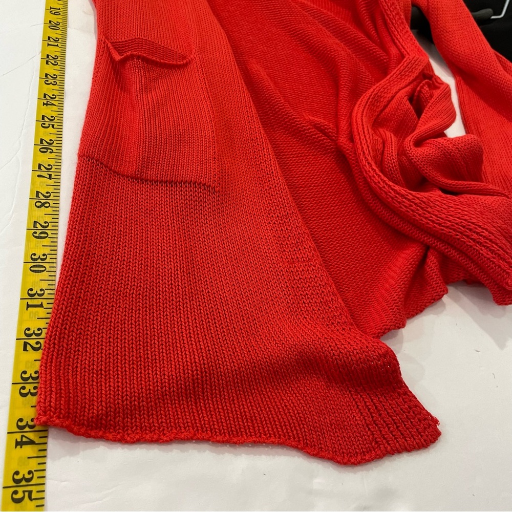 NWT Natacha Paris Open Front Long Sleeve Bold Red Orange Knit Hooded Cardigan - Picture 9 of 11